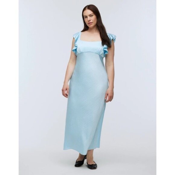 NWT Madewell Maxi Slip Dress Size 8 Flutter Sleeve Clarity‎ Baby Blue NP137 - Picture 3 of 13